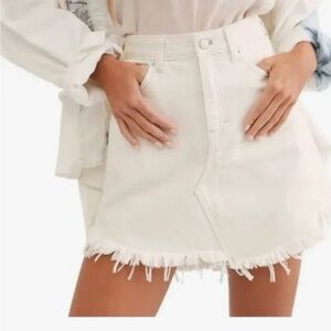 Free People Bailey Coconut Ecru/White Fringe Hem Boho Denim Mini Skirt 28